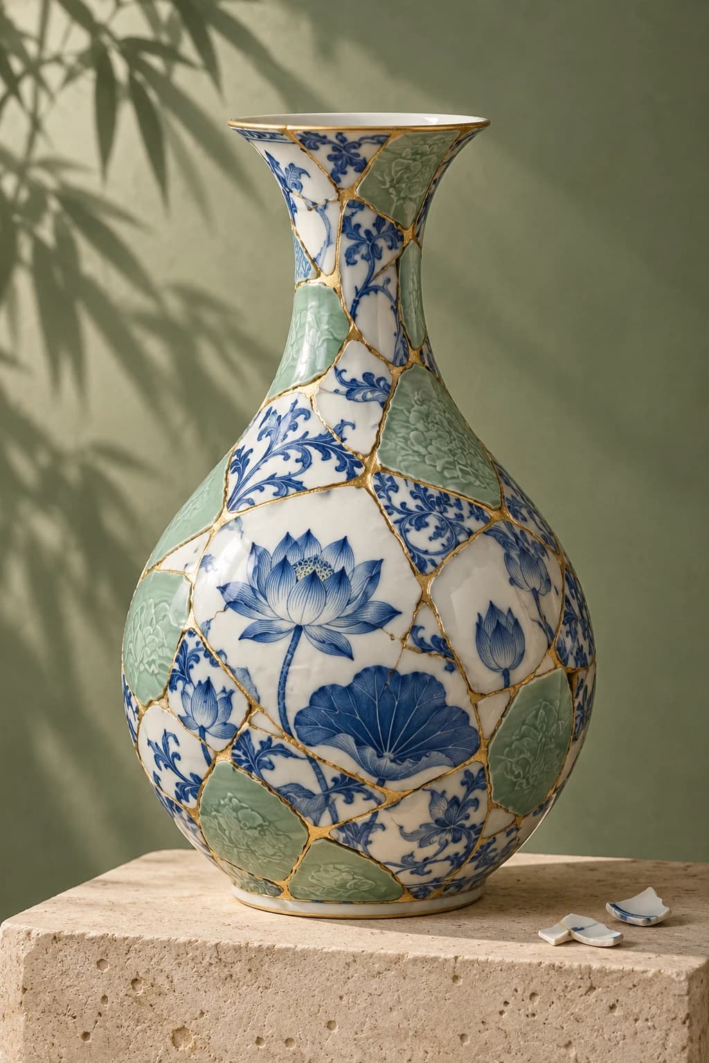 再生青花瓷拼贴花器